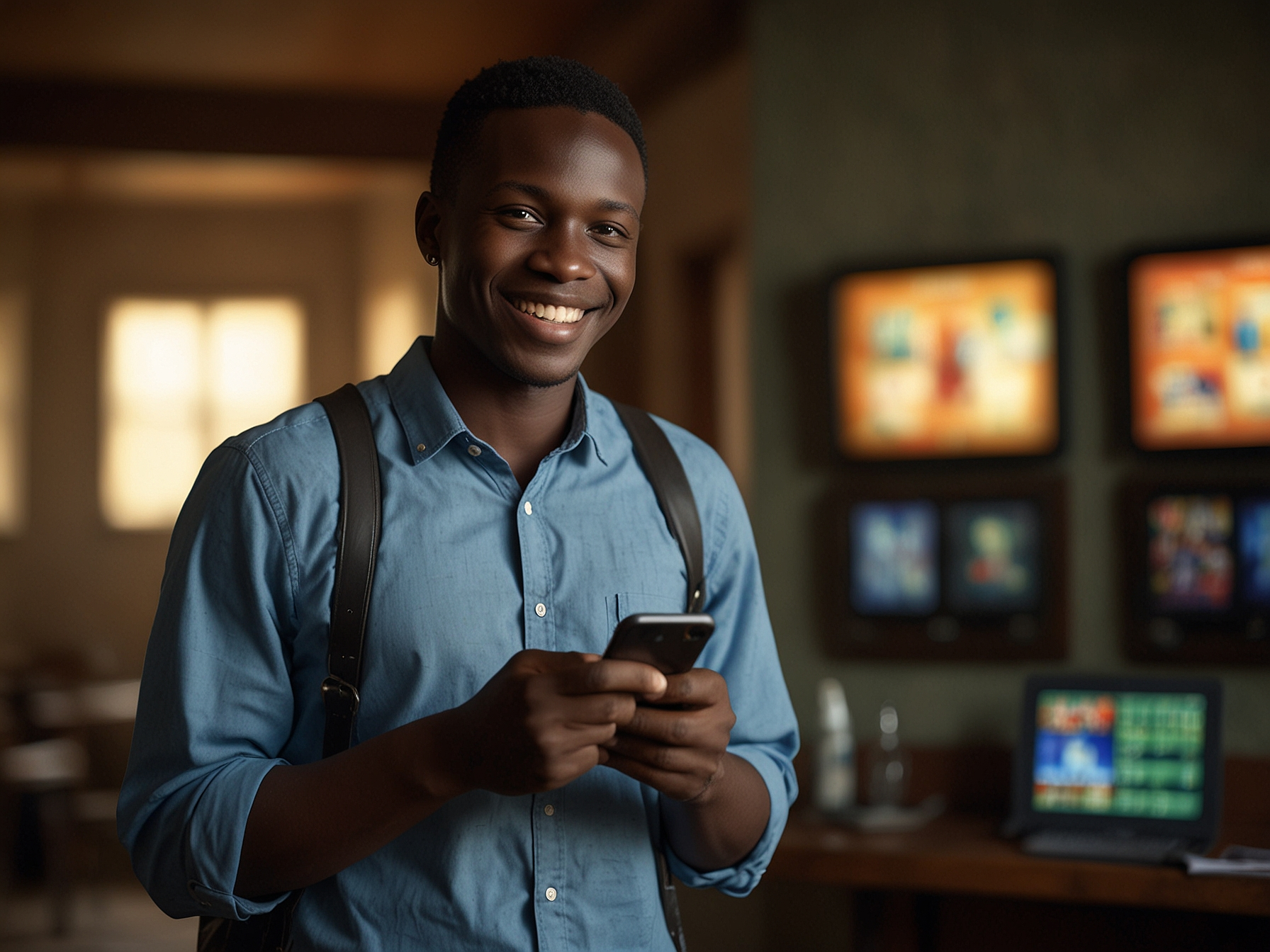 Happy player holding a phone with Betlion app
