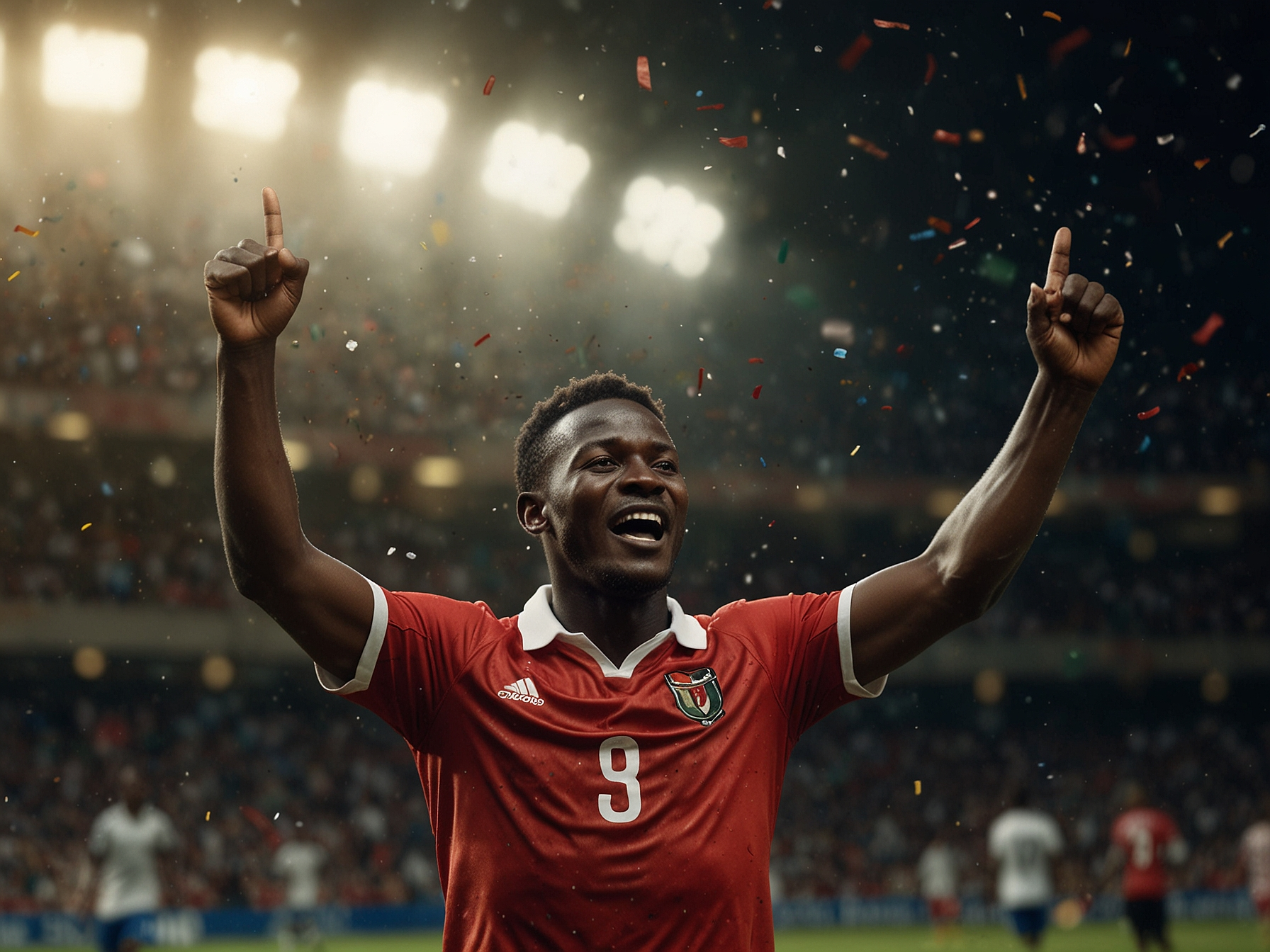Kenyan football player celebrating on pitch